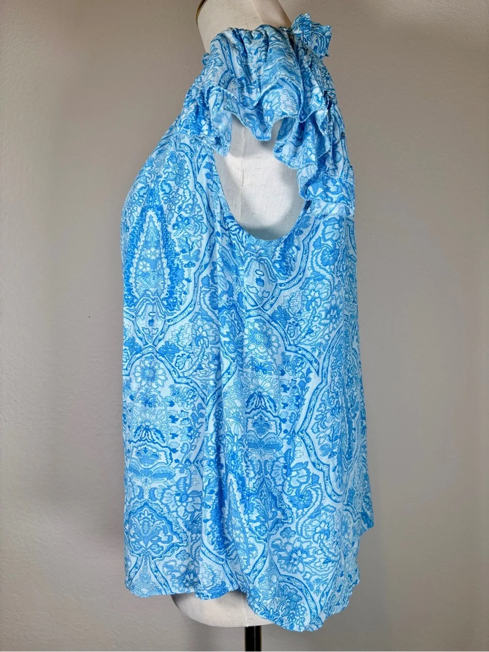 NicoBlu Chloe Flutter Sleeve Top in Turquoise Paisley Size Small